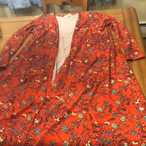 LuLaRoe Sarah Duster Womens Size Large Orange with Flowers